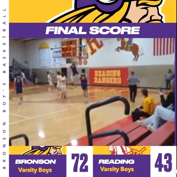 Bronson boys win Big 8 opener, 72-43 over Reading